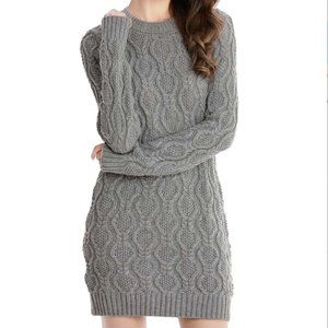 LISA & ROSE | Gray Ogee Crewneck Long Sleeve Sweater Dress (Size: X-Large)